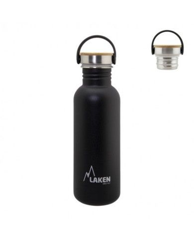 Basic Stahlflasche 750ml ,Bamboo S/S Cap - Schwarz