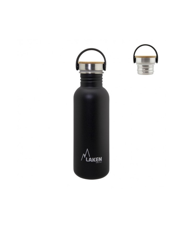 Basic Stahlflasche 750ml ,Bamboo S/S Cap - Schwarz