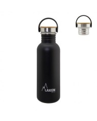 Basic Stahlflasche 750ml ,Bamboo S/S Cap - Schwarz