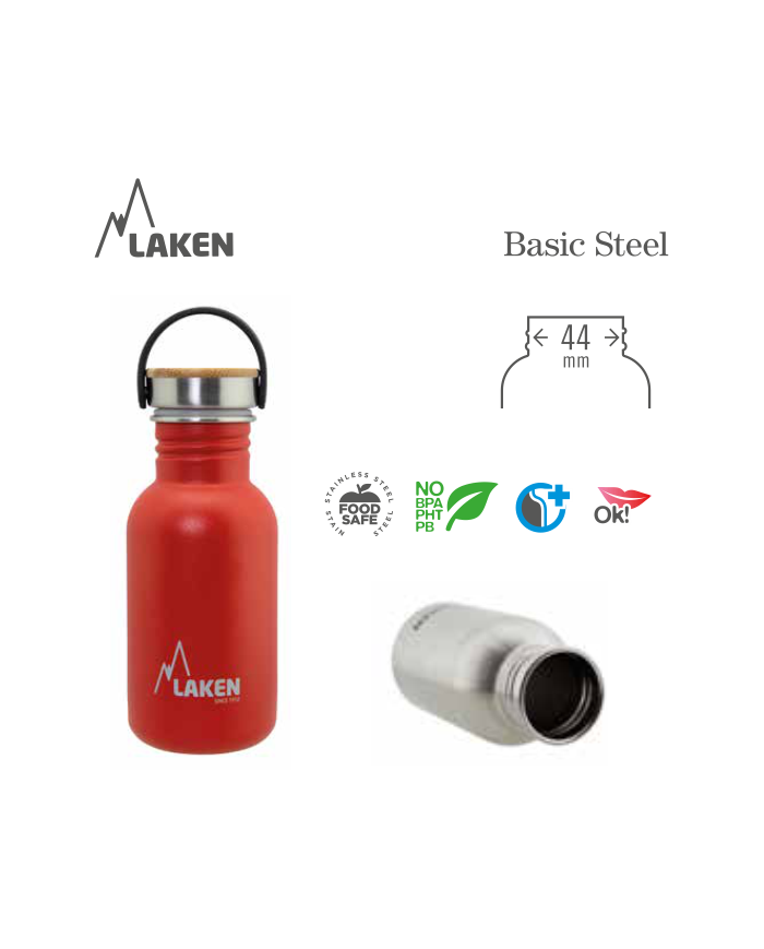 Butelka stalowa Basic 750 ml, zakrętka Bamboo S/S - czarna